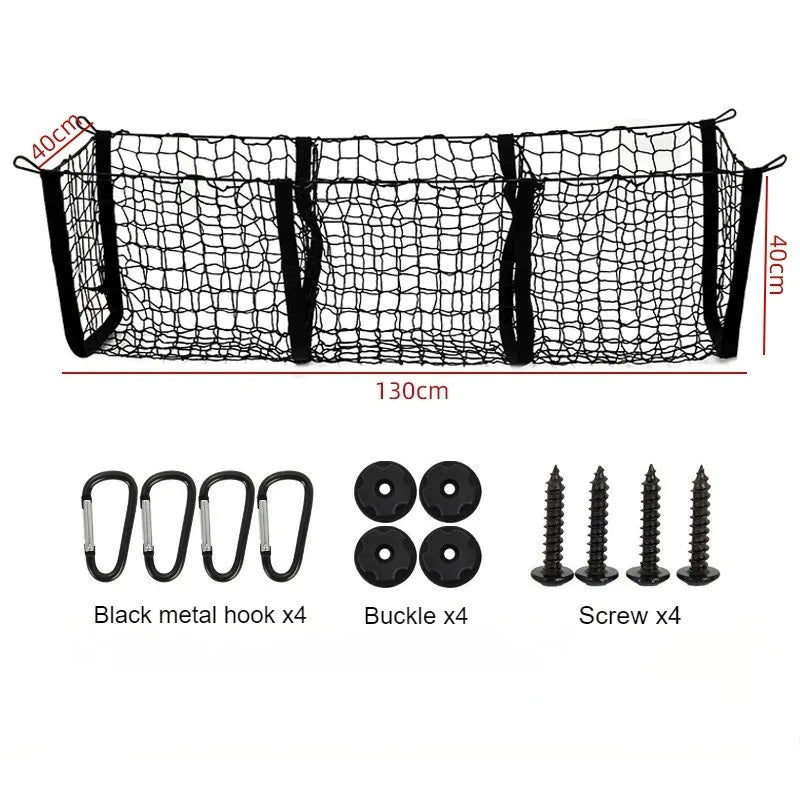 Universal 3-Column Cargo Net Trunk Bed Organizer Mesh Storage Net Bed Grocery Auto Holder Pickup Truck Bed Truck Accessories