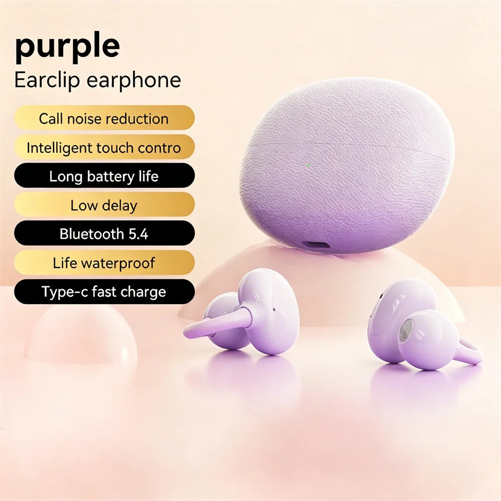 OWS Fashion Ear Clip Bluetooth Wireless Earphone Leather Texture Long Endurance Sports Run Sports Call Noise Reduction Headphone