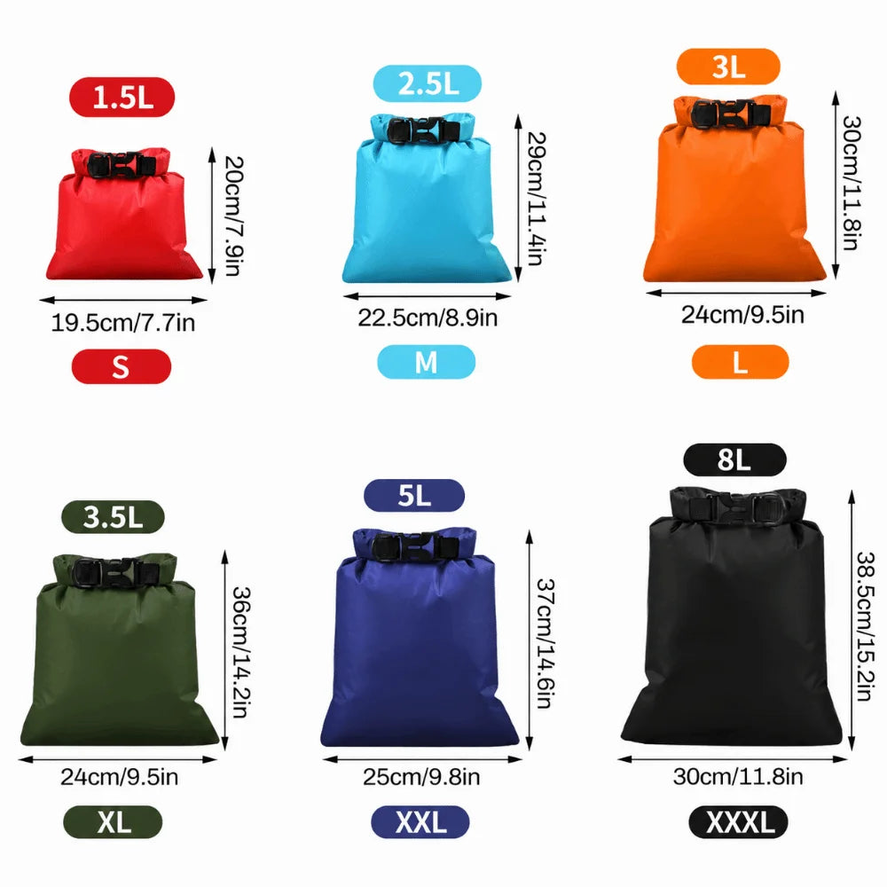 6 Pcs/Set Polyester Taffeta Outdoor Waterproof Storage Bags Lightweight Multi-Size Waterproof Storage Bags Waterproof Dry Bags