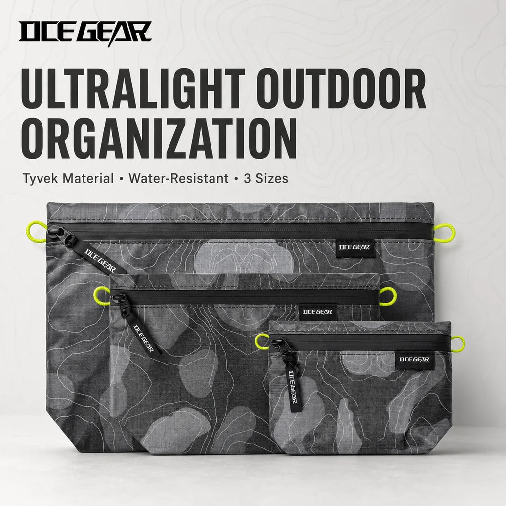 OCE GEAR Tyvek Ultralight Outdoor Organizer Pouch Water Resistant Zipper Storage Bag for Hiking Camping Travel EDC Gear 3 Sizes