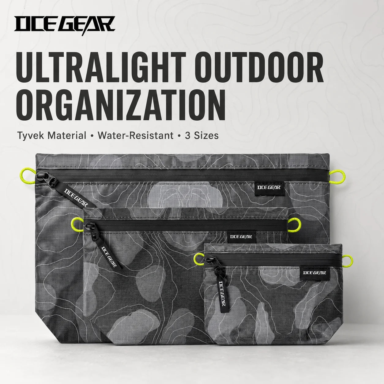 OCE GEAR Tyvek Ultralight Outdoor Organizer Pouch Water Resistant Zipper Storage Bag for Hiking Camping Travel EDC Gear 3 Sizes