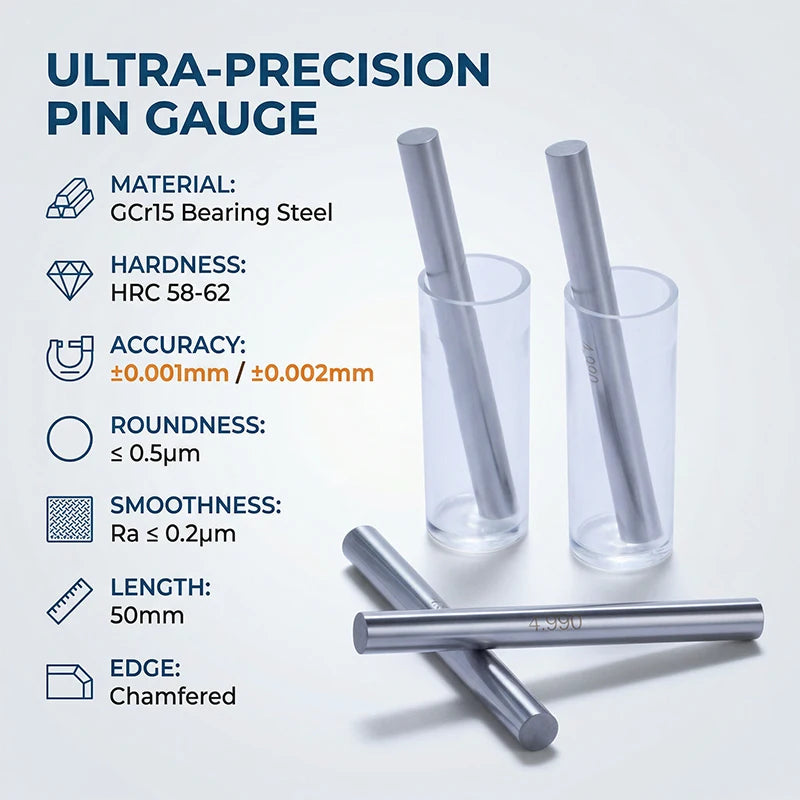 High Precision Pin Gauge Set Within 10mm, Step 0.01/0.05/0.1mm, GCr15 Steel, Small Size Tool for Hole Measurement, Customizable