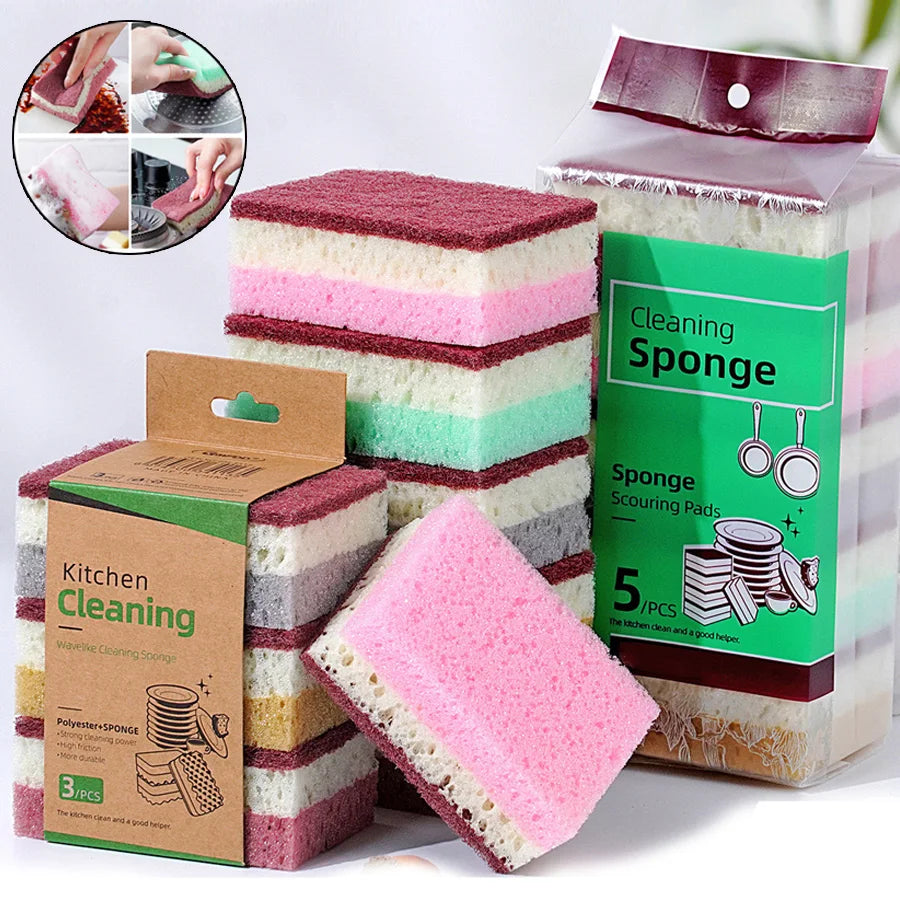 10pcs/5pcs-High density sponge cleaning cloth, dishwashing cloth, non greasy kitchen and catering supplies, sponge brush, pot an