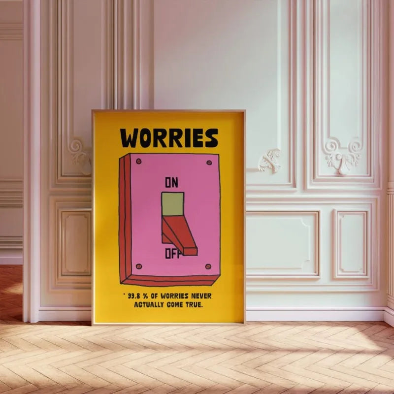 Cartoon Switch Poster Mental Health Poster Inspirational Quotes Positive Wall Decoration Colorful Retro Illustration - Frameless