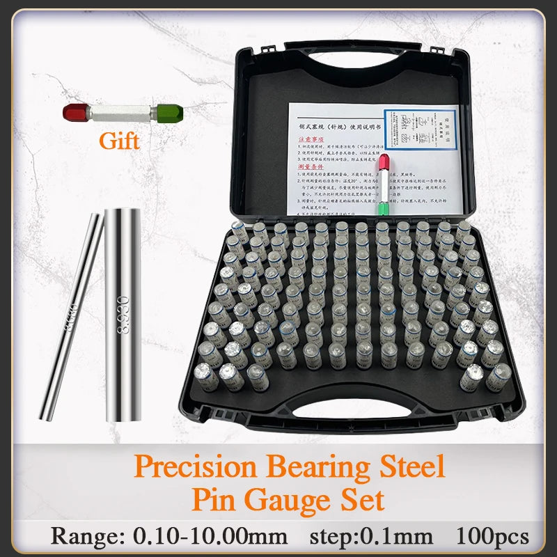 Range 0.10-10.0mm,100pcs,Step 0.1mm,Precision Steel Pin Gauge Set,Plug Gage for Carpentry and Inspection,Customizable