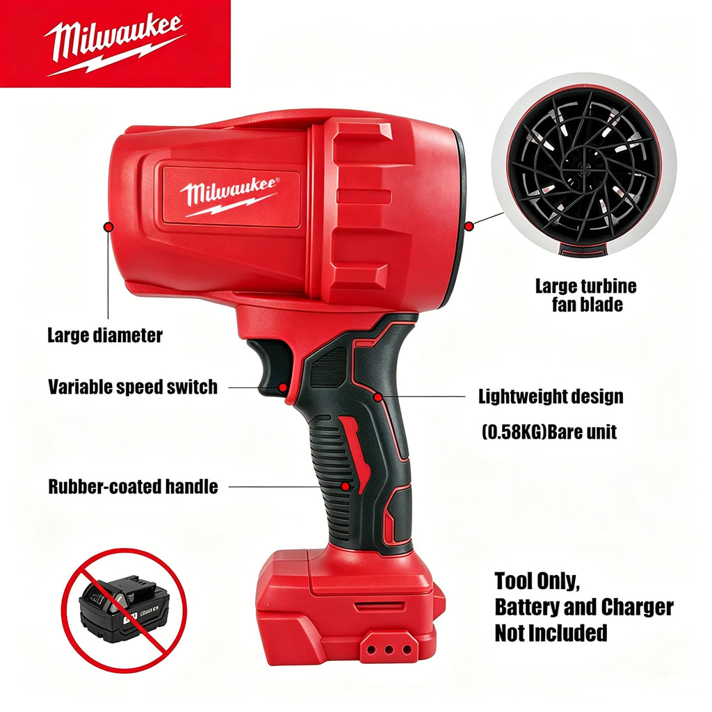 Milwaukee Cordless Blower 700W 30000RPM Brushless Motor Leaf Blower for Snow Removal Dust Cleaning Variable Speed Tool Only
