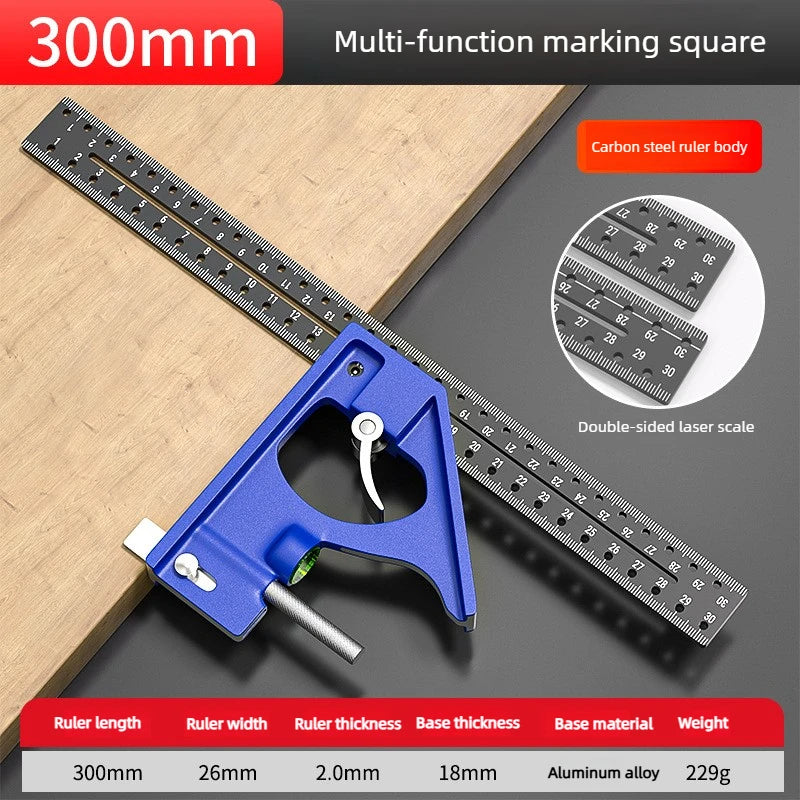 Woodworking 90°and 45° Right Angle Movable L-Shape High Precision Long Board Ruler Multifunctional Combination Square