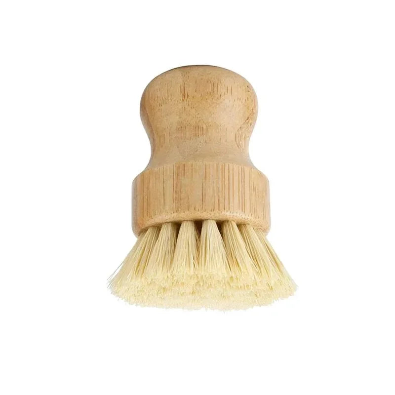 Bamboo Dishwashing Brush Natural Sisal Wooden Handle High Density Bristles for Cast Iron Pans Pots Dishes Fruits Vegetables Clea