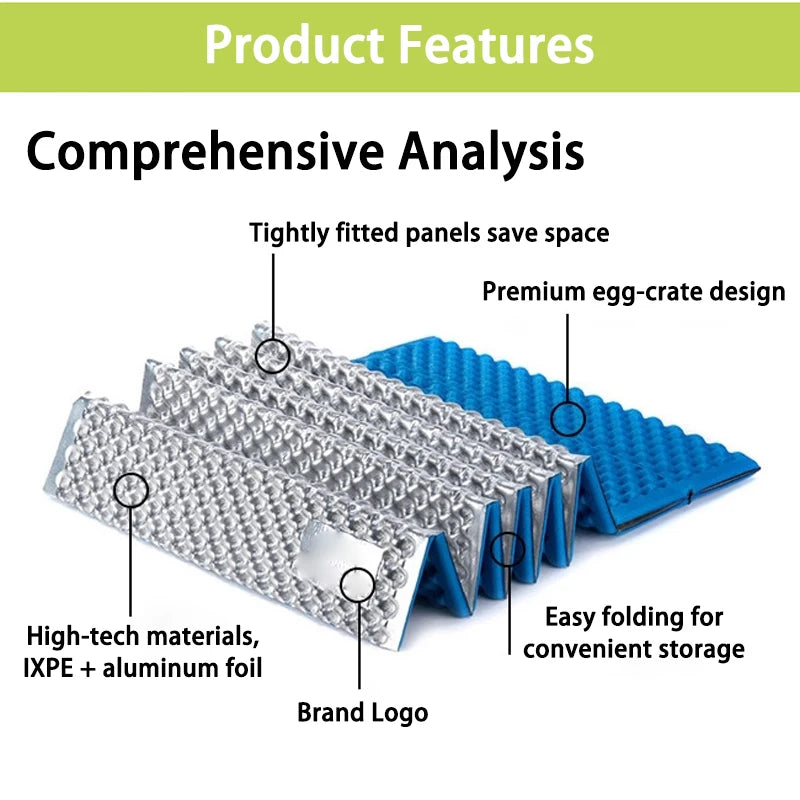 Portable Foldable Egg Crate Foam Pad Thickened Aluminum Foil Sleep Mat Moisture Proof Insulation Mat for Travel Picnic Camping