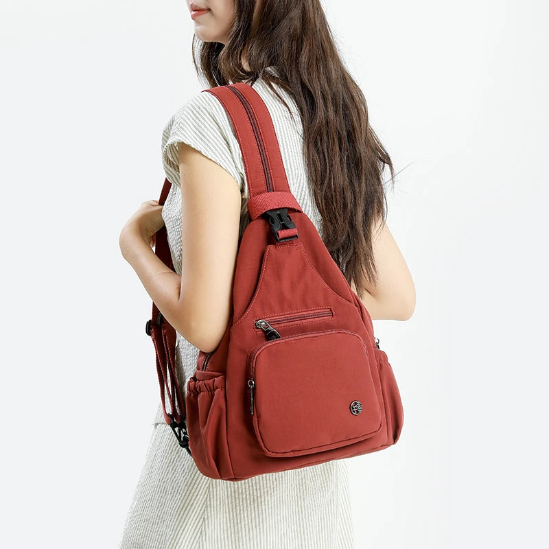 Women's Multifunctional 3-in-1 Shoulder Chest Bag, Convertible Small Backpack & Crossbody Fanny Pack, Lightweight Nylon Purse