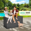230 Gallon Heavy-Duty Resin Outdoor Storage Box, Wood Grain Patio, Garden & Pool Deck Organizer for Sports Gear, Yard Tools, Throw Pillows | Sturdy Plastic Construction, Multi-Purpose Use, Patio Storage Box, Classic Design, D
