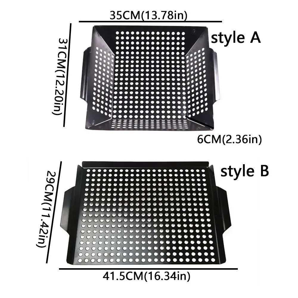 Grill Tool Heat Resistant Barbecue Grill Pan Non-Stick Coated with Drain Holes Grill Basket Cast Iron Square Grill Tray Picnic