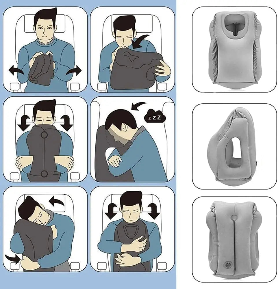 Inflatable Travel Pillow, Airplane Neck Pillow for Sleeping, Supports Head and Chin for Airplanes,Trains,Cars and Office Napping