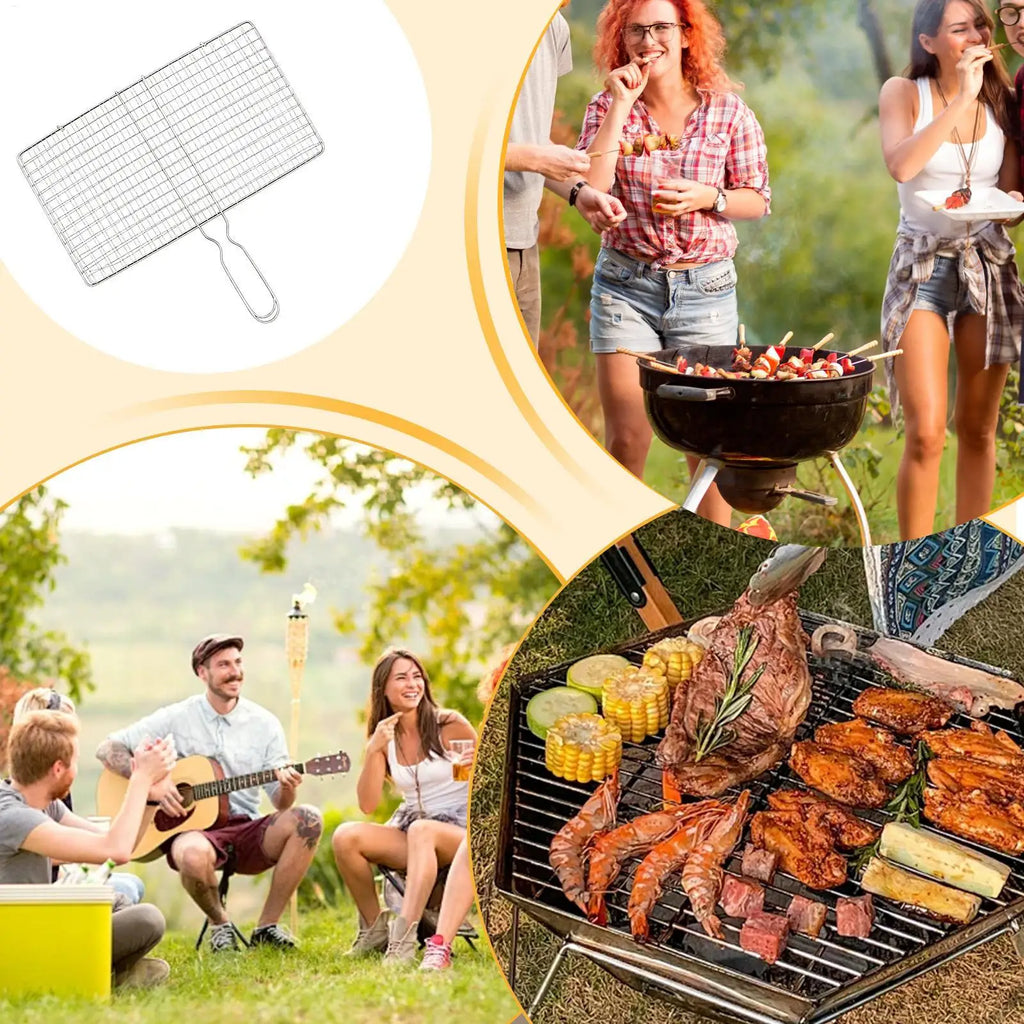 Stainless Steel Grill Basket BBQ Cooking Rack Fish Vegetable Grilling Basket Portable Barbecue Tools Steak Meat Seafood Grid