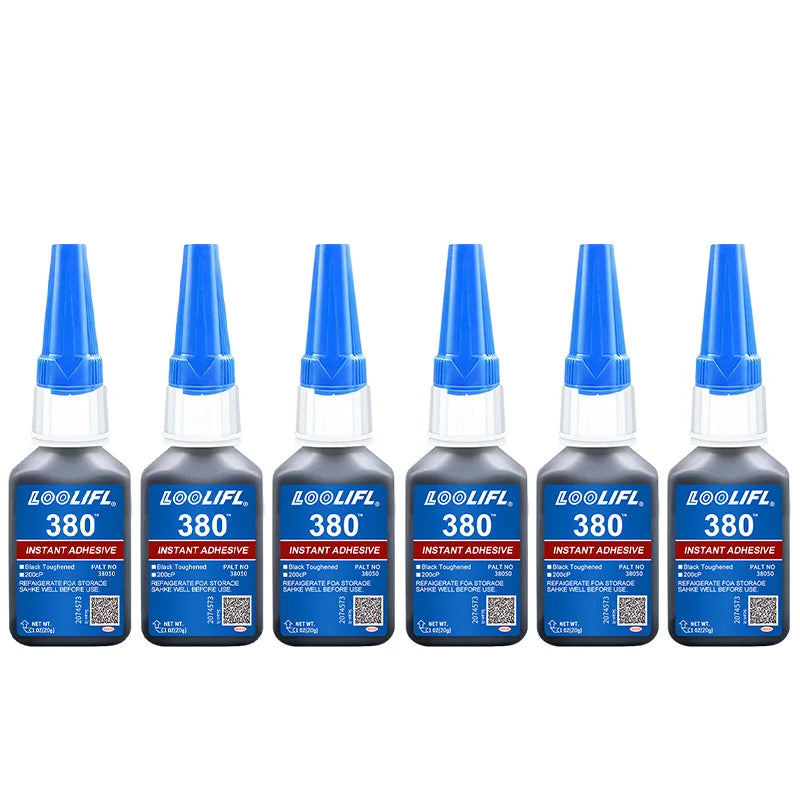 Loolifl380 Black 20g Super Glue Instant Fast-Drying Cyanoacrylate Adhesive Leather Rubber Wood Metal Strong Bonding Liquid Glue