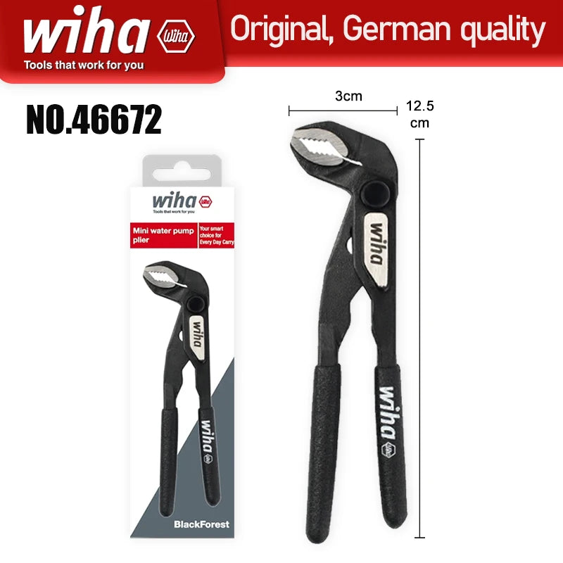 WIHA 46672 5 Inch Multi-Purpose Water Pump Pliers Mini Single-Handed Precision Pipe Pliers 5 Positions