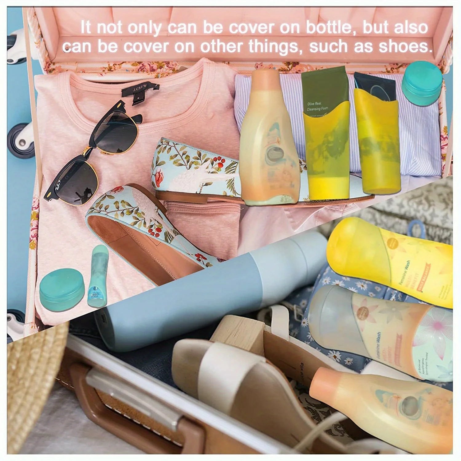 Silicone Bottle Cap Cover, Leak Proof Sleeves For Travel Container, Toiletry Covers For Leak Proofing In Luggage