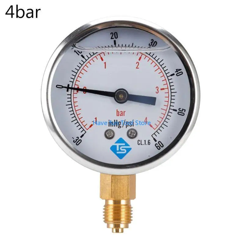 193B 1/4 BSP Bottom Mount Pressure Vacuum Gauge Glycerine Filled 68mm -1/+10 Bar