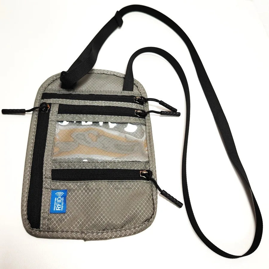 RFID Blocking RFID Passport Bag Multi-Pockets Anti-theft Passport Document Bag with Adjustable Neck Strap Waterproof