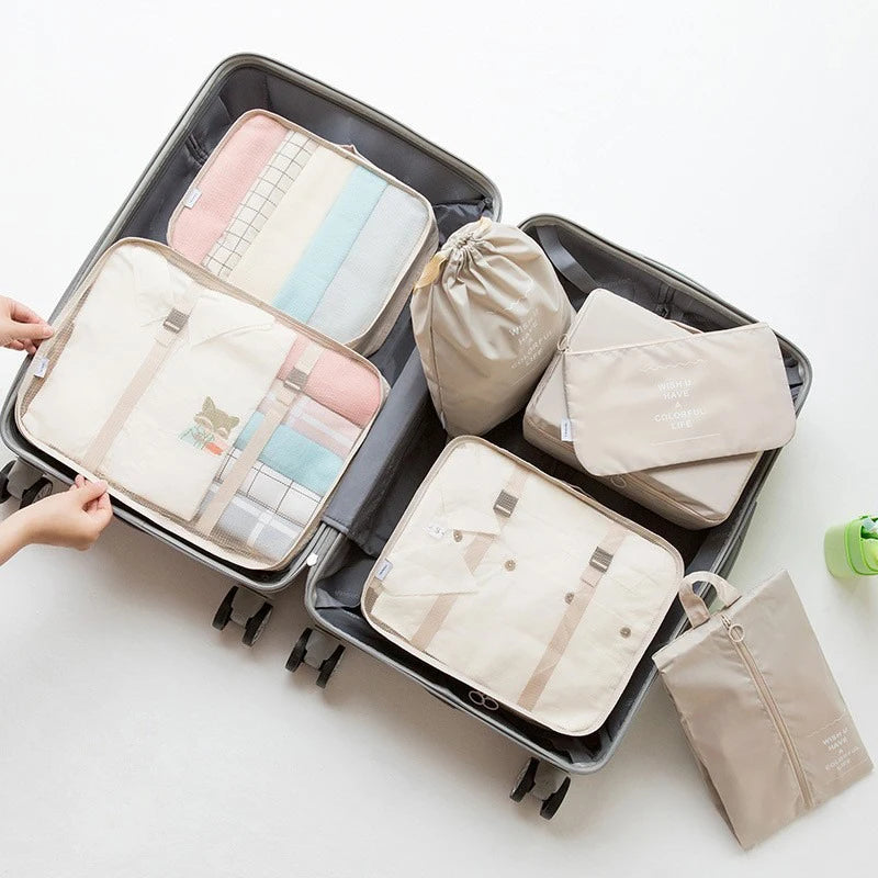 7 Pcs Set Travel Storage Bags, Luggage Organizer Clothes Sorting Foldable Organizer,  Waterproof Suitcase Packing Bags SNBD021