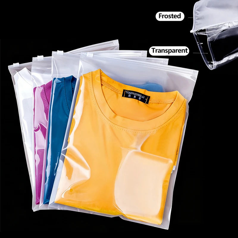 25/50pcs PE Clothing Frosted Zipper Bags T-shirt Cosmetics Clear Waterproof Storage Bag Home Travel Storage Pouch Customizable