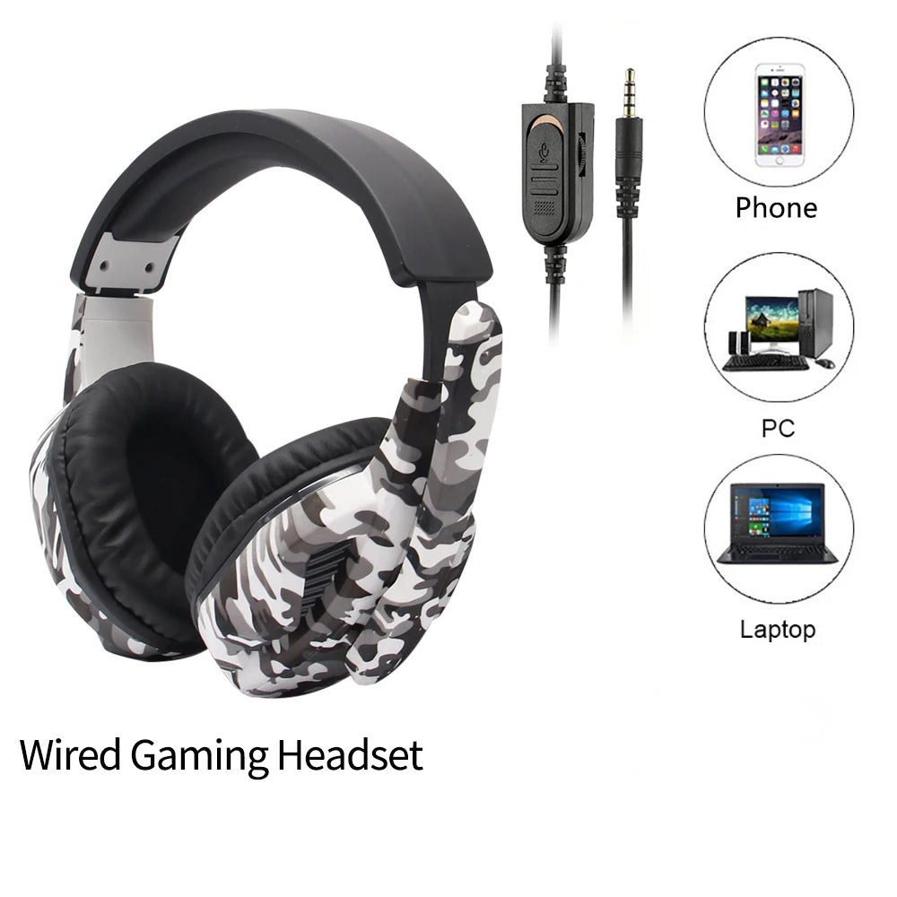 Camouflage Gaming Headset 3.5mm AUX Jack Wired Headphones Gamer Cool Game Headphone With Microphone ForPS4 ForXbox One PC Phone