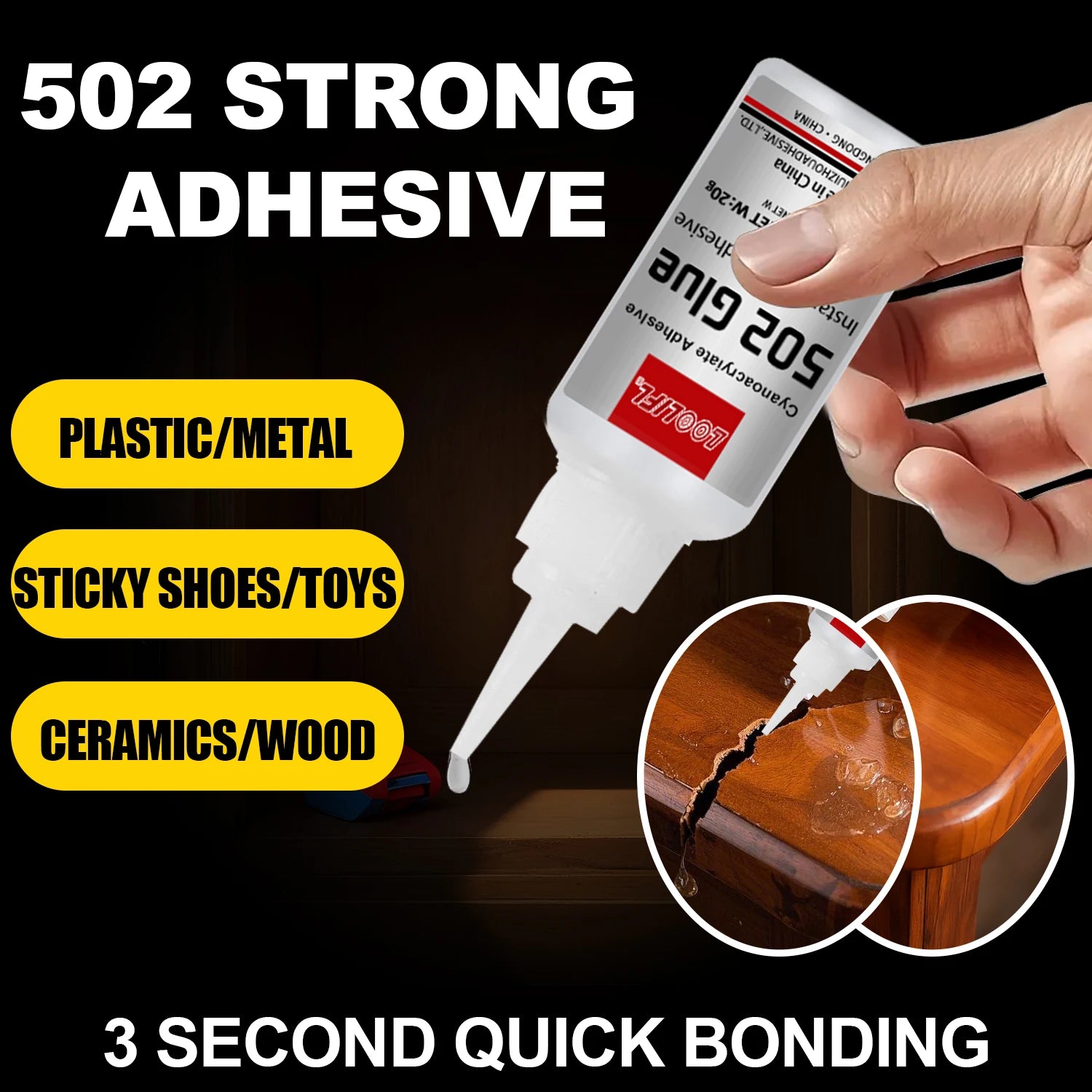 502 Instant Super Glue Transparent Fast Drying Cyanoacrylate Liquid Adhesive Universal Repair Glue for Glass Ceramic Craft