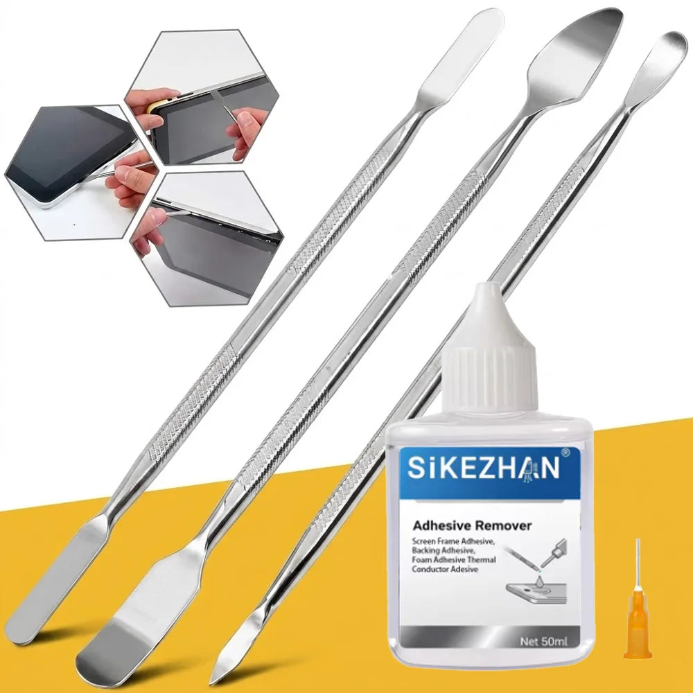 50ml Adhesive Remover Liquid Glue Clean with Metal Pry Spudger Tool Kit Needle for Phone Tablet Screen Frame Disassembly Repair