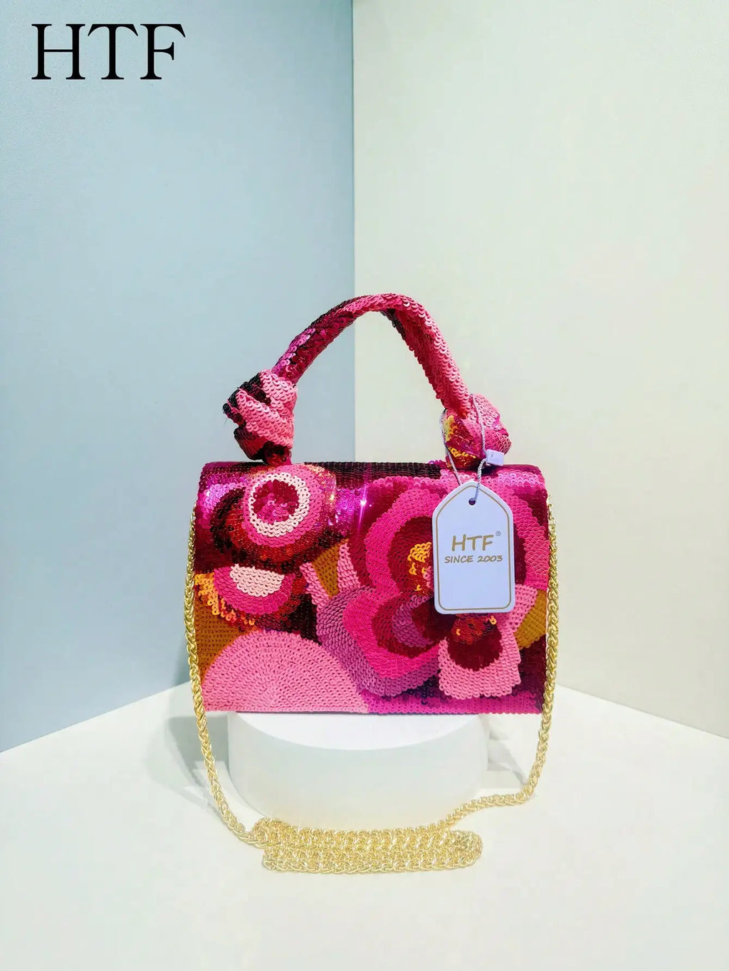 Fashion Sequin Embroidered Floral Design Party Wedding Evening Bag Women's Clutch Bag With Metal Chain Party Dress Evening Bag