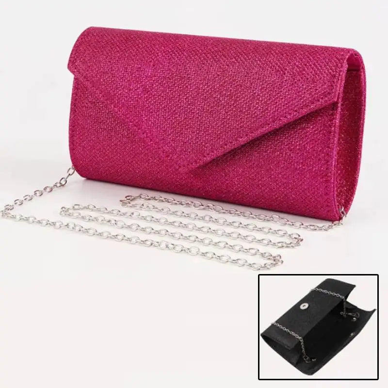 Women Envelope Evening Bag Glitter Ladies Chain Shoulder Bags Shiny Silver Long Purse Female Wedding Party Clutches Mini Handbag