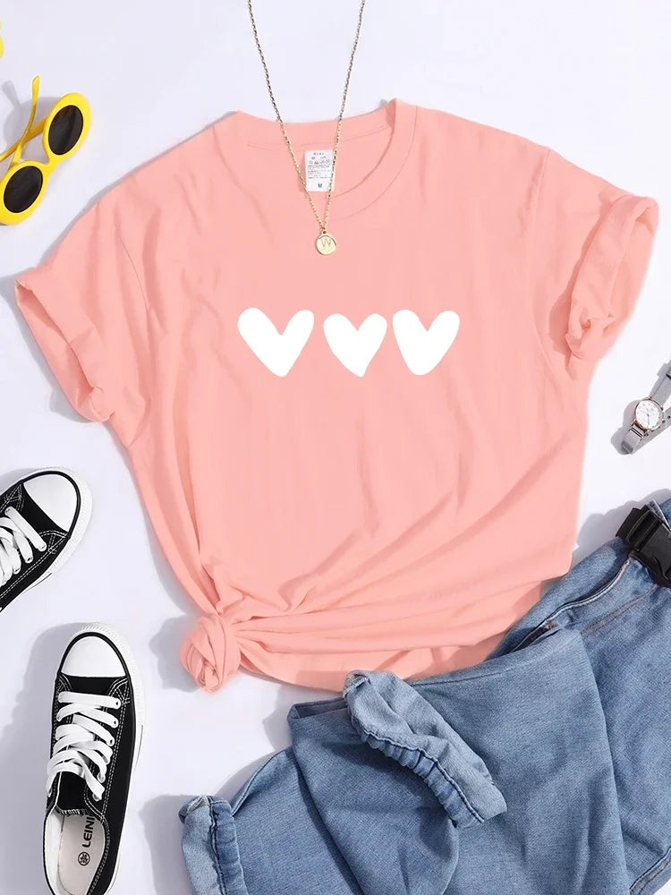 Plus Size Black Heart Tshirt All-Match Summer Comfortabletee Shirt Street Softtee Tops Short Sleeve Essential  Women Men Tshirts