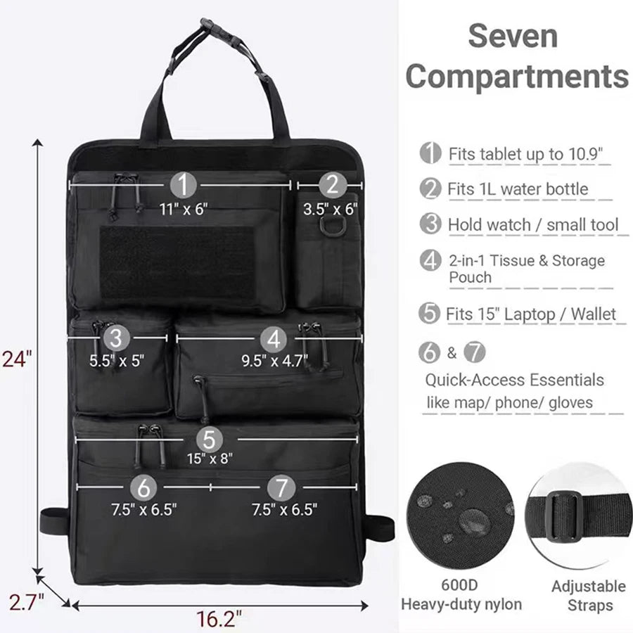 High Quality Multifunction 62*42CM 600D Tactical Car Back Seat Multi-Pocket Portable Hanging Storage Bag Organizer