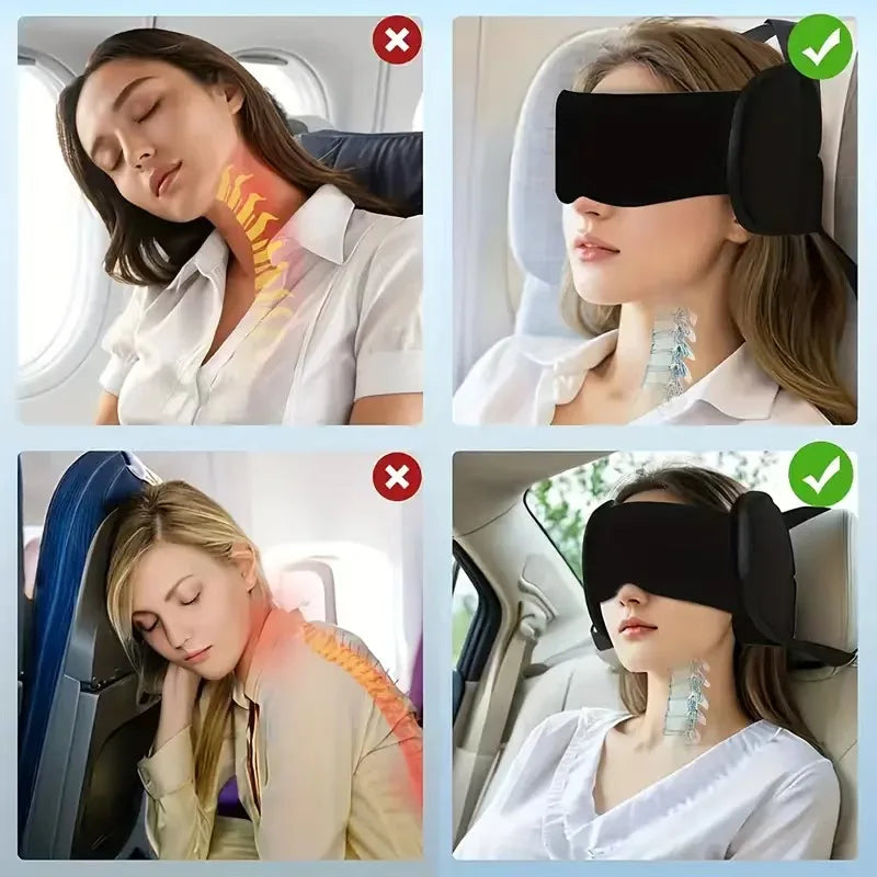 Travel neck pillow with eye mask, breathable, for sleep, with integrated fixation and support, light - blocking eye mask