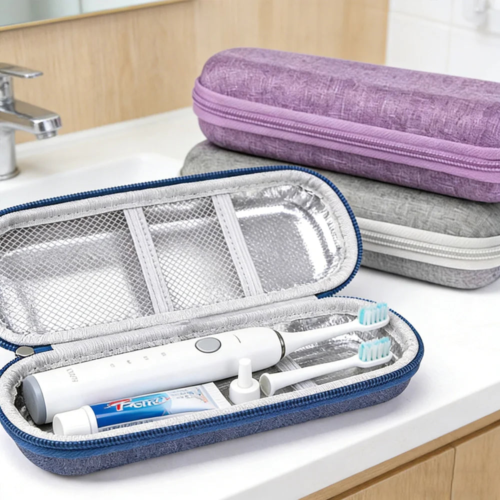 2-in-1 Electric Toothbrush & Data Cable Organizer EVA Shockproof Aluminum Foil Travel Storage Bag
