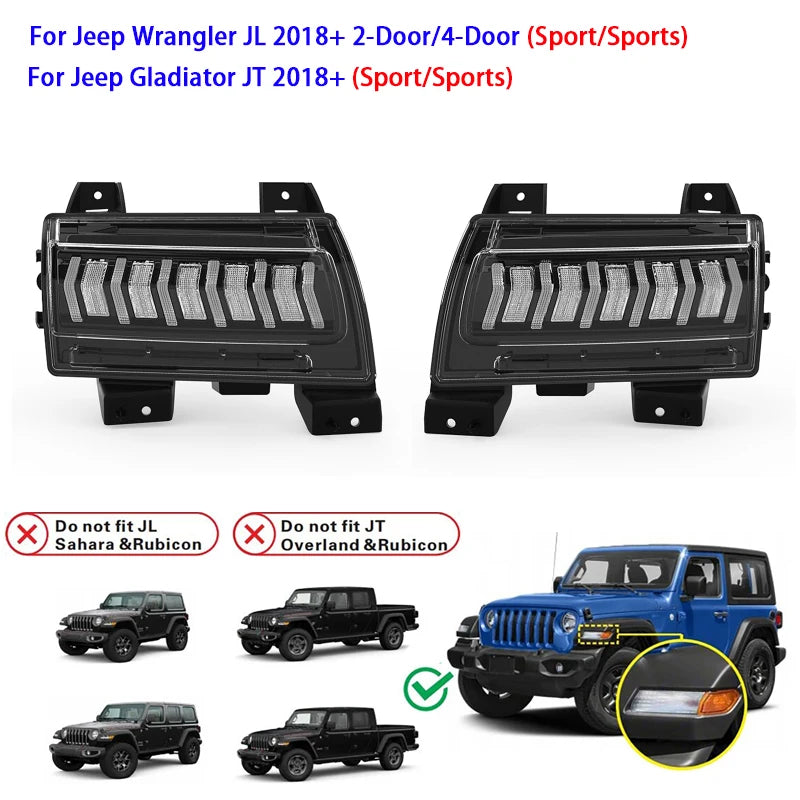 2pcs LED Fender Marker Light Dynamic Turn Signal Light for Jeep Wrangler JL 2018-2019/for Jeep Gladiator JT 2018+