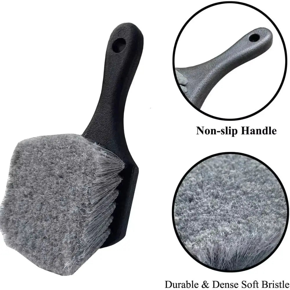 Soft Bristle Car Tire Brush Short Handle Durable Design Wheel Cleaning Brush Heavy Duty Ergonomic Handle Utility Scrub Brush