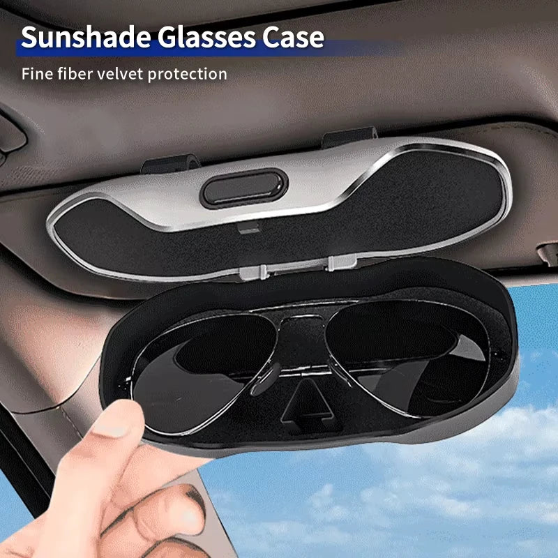 Car Glasses Case Sunglasses Storage Box Car Visor Glasses Case Premium ABS Flocking Inner Anti-Scratch Eyeglasses Protection Box