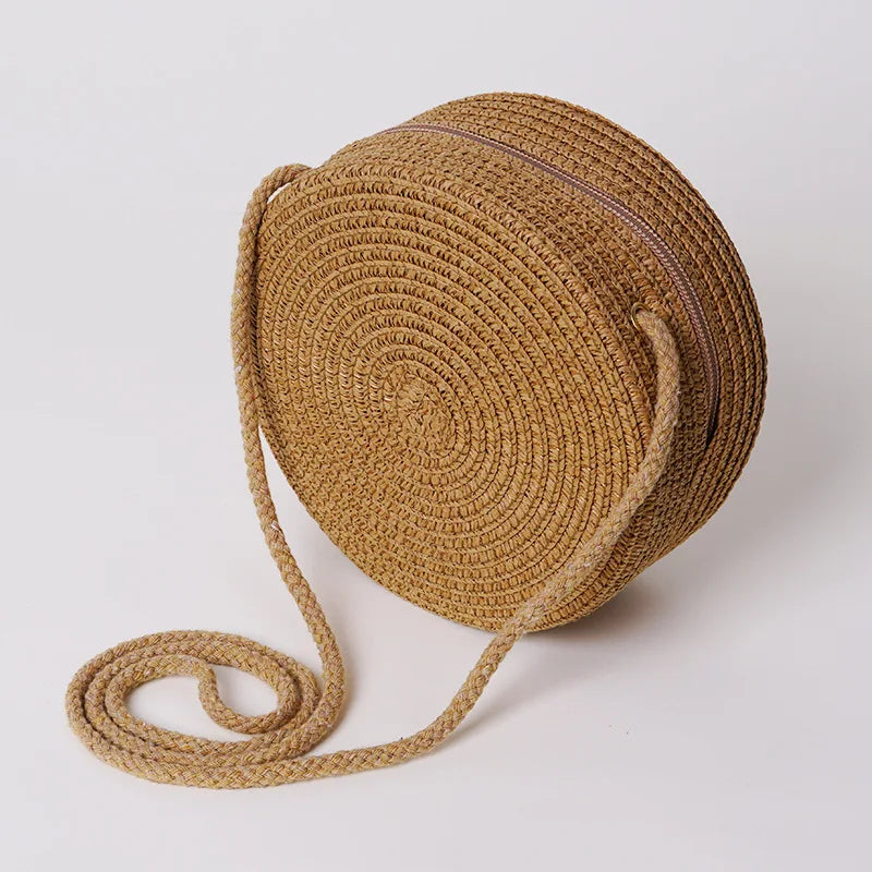 Personalized Name Daisy Straw Crossbody Bag Women Round Woven Shoulder Bag Summer Beach Handbag Gift