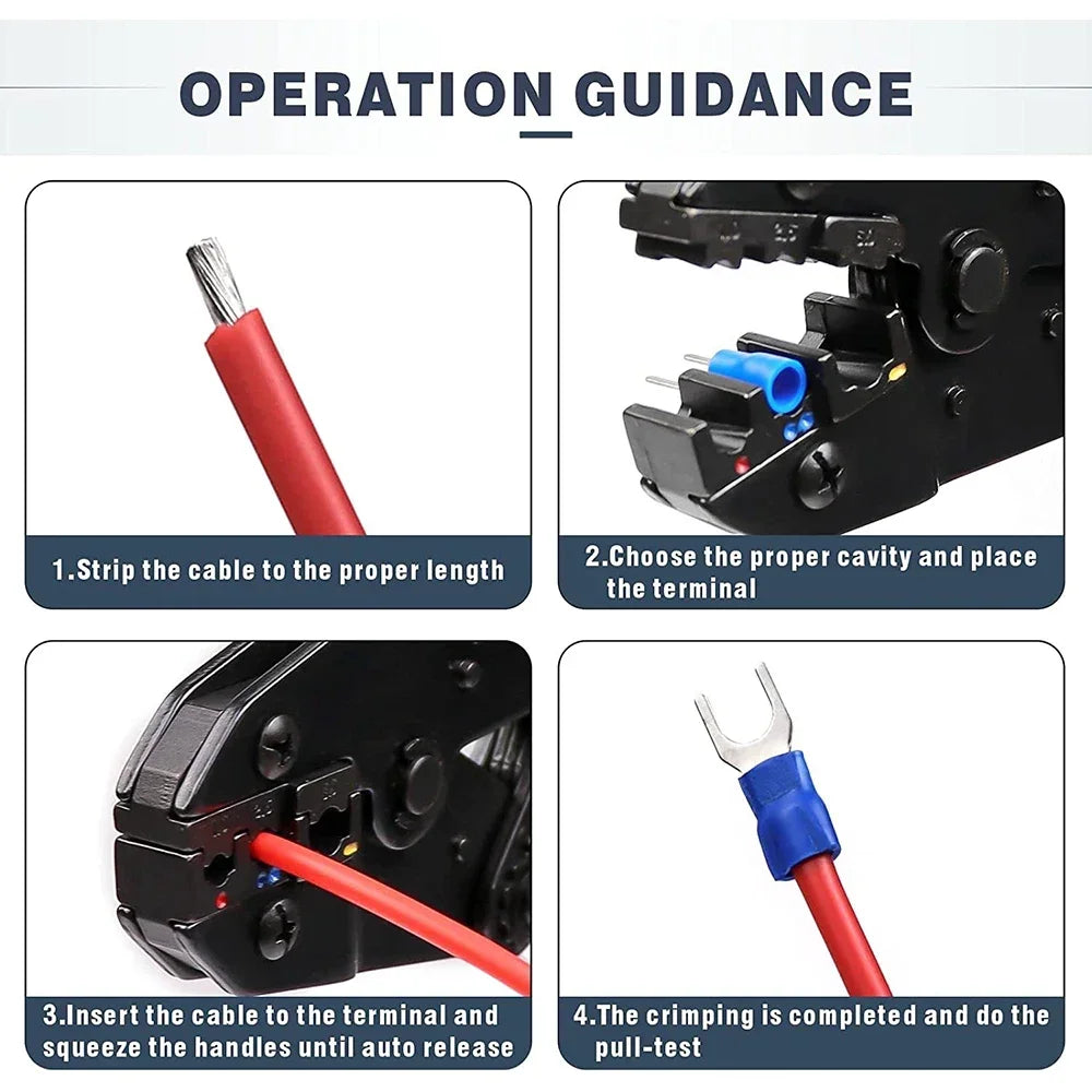 HS-30J Professional Insulated Wire Terminal Connector Ratchet Crimper, Wire Crimping Tool, Crimping Pliers 20-10AWG (0.5-6mm²）