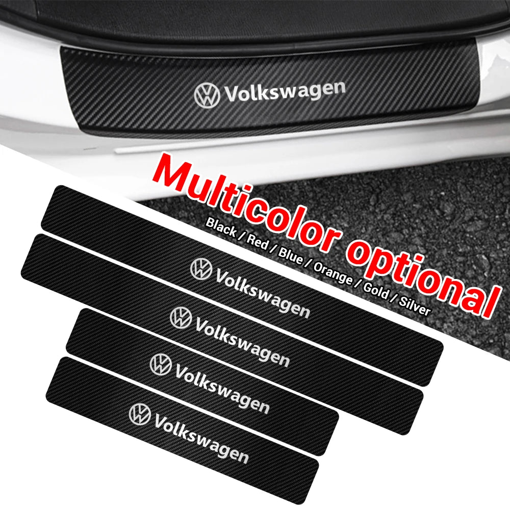4Pcs Car Door Carbon Fiber Sill Scuff Plate Decoration Sticker For Volkswagen GTI Golf Caddy Passat CC Lavida Sagitar Scirocco