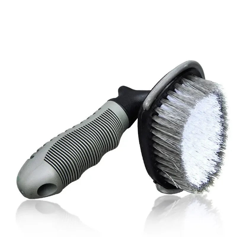 KKJOY Portable Curved Handle Car Wheel Brush Steel Ring T-shaped Tire Decontamination Cleaning Tool for Car Wash