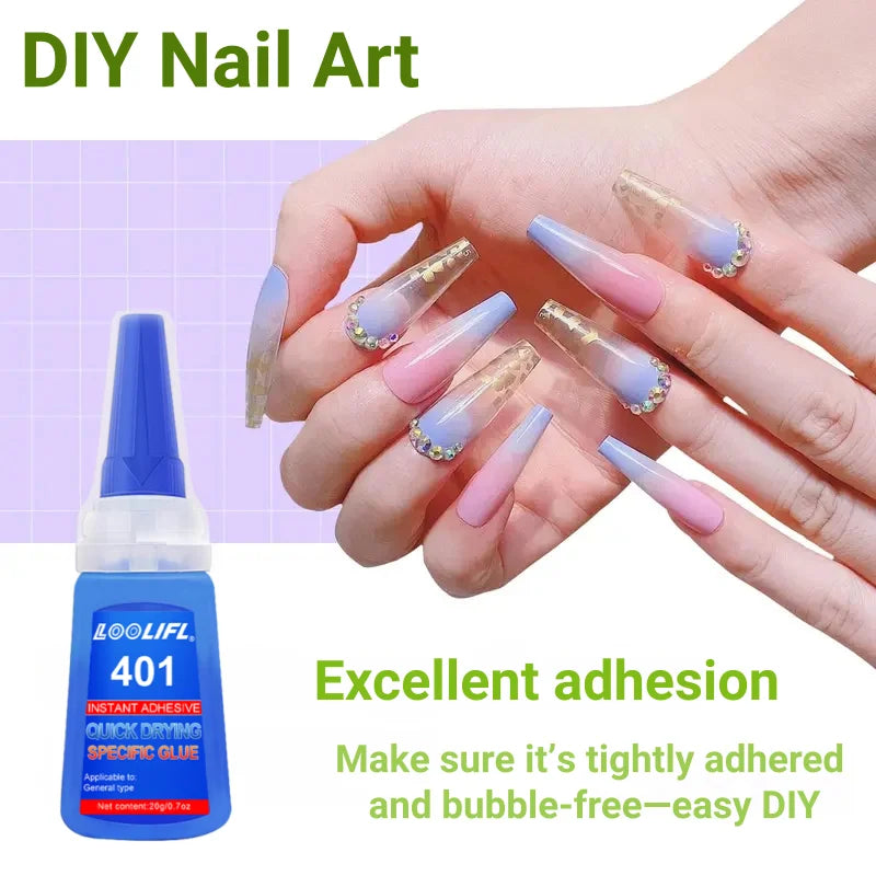 20g 414 Instant Nail Glue for Acrylic Press On Nails, Tips, Rhinestones, Fast Curing Clear Adhesive