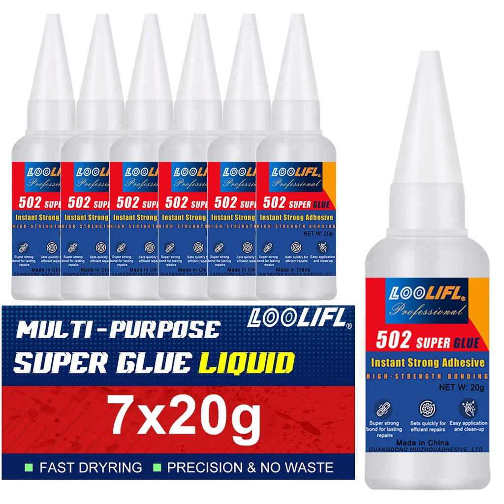 LOOLIFL 502 Super Glue 1-7Pcs X20g Instant Strong Adhesive Multi-Purpose Precision Glue for Plastic Wood Metal Rubber DIY Repair
