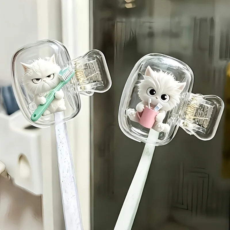 4pcs cute cat toothbrush head cover, family, business travel, outdoor travel essential bathroom accessories, storage solutions