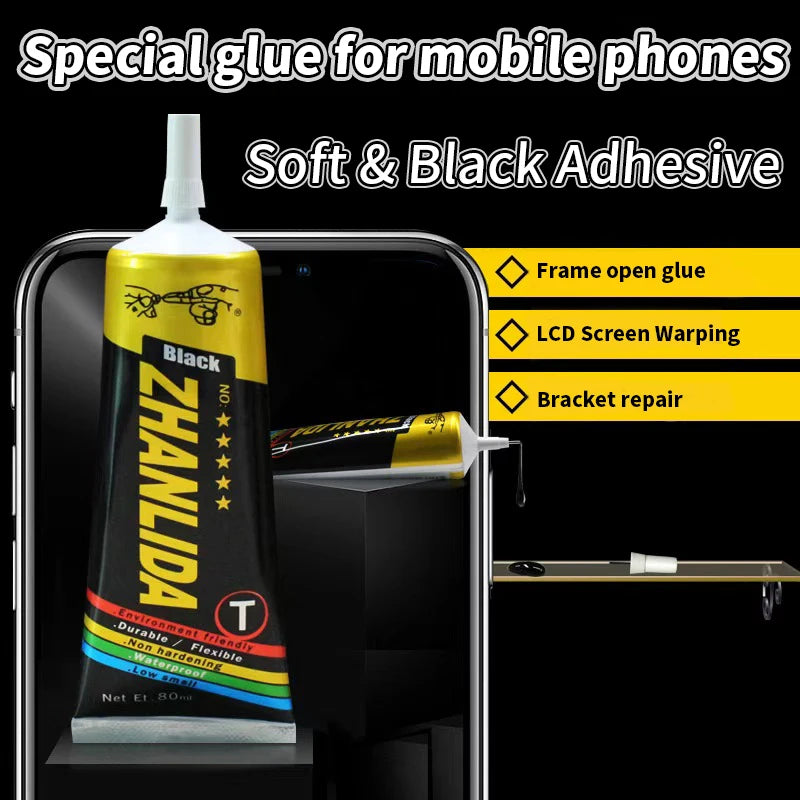 15/50/80ML Zhanlida T Black Super Glue Cell Phone Repair Adhesive Soft Glue For Mobile Phone Laptop Tablet Display Screen