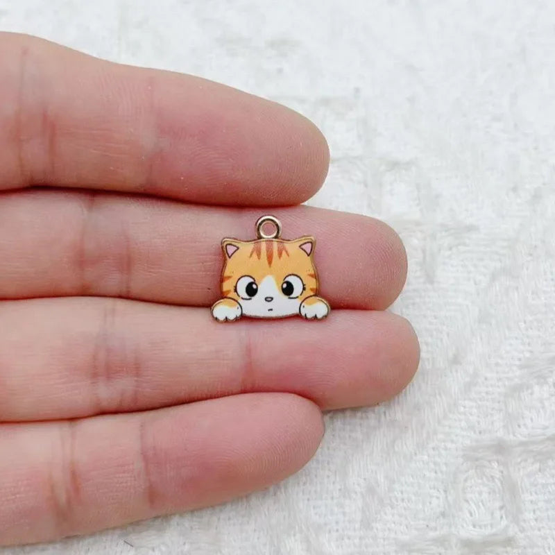 10pcs Cute Cat Printed Cartoon DIY Alloy Drip Oil Accessories Keychain Pendant Necklace Pendant Decoration
