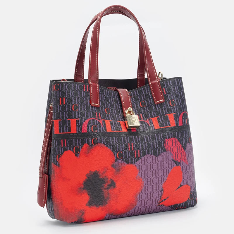 CH Letter Print Tote Bag Set 2 in 1 Large Capacity Women Handbag with Detachable Strap + Mini Clutch Casual Office Shopping Bag