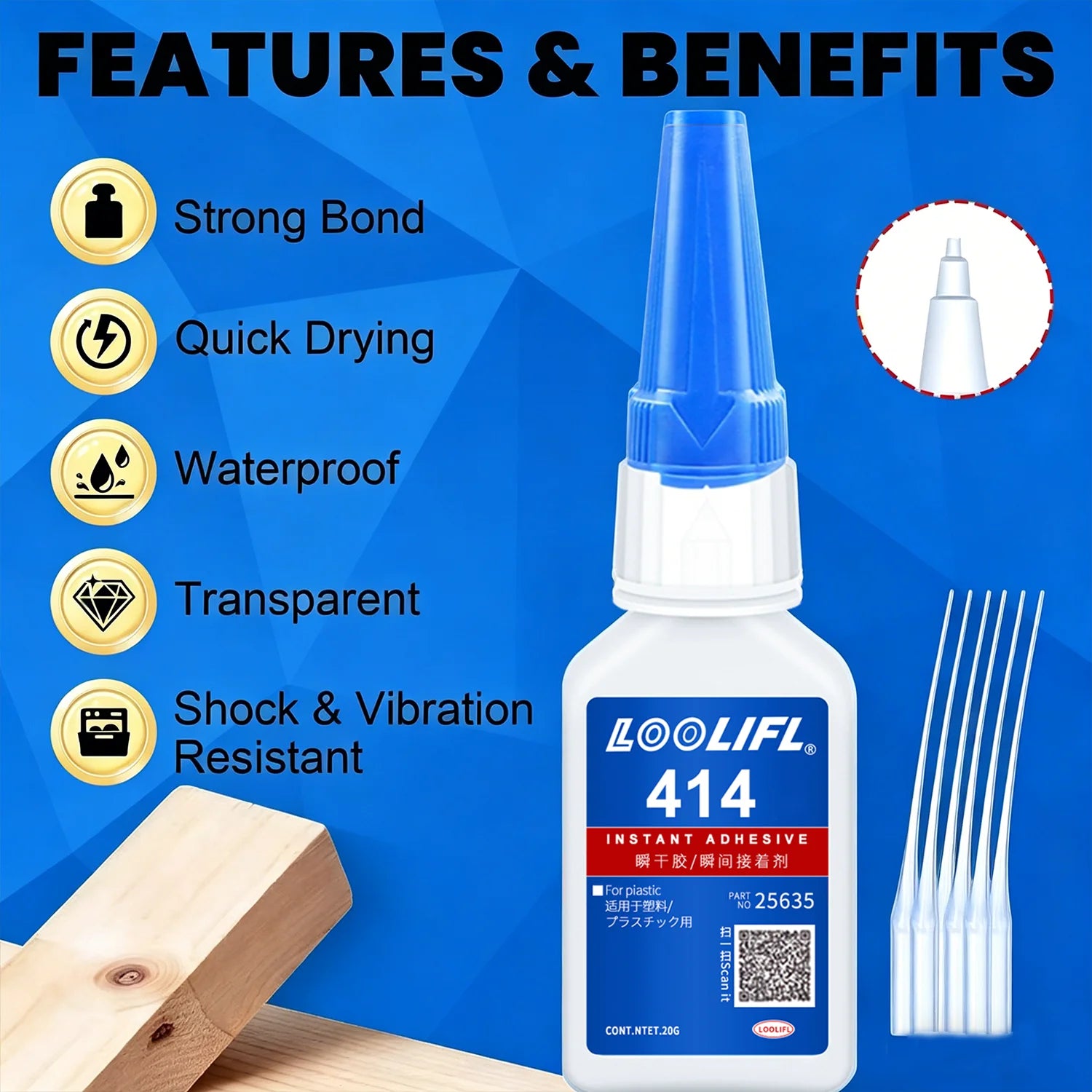LOOLIFL 414 Multi-Purpose Super Glue Cyanoacrylate Adhesive Instant Fast Adhesive Rubber Wood Glass Stronger All Bonding Glue