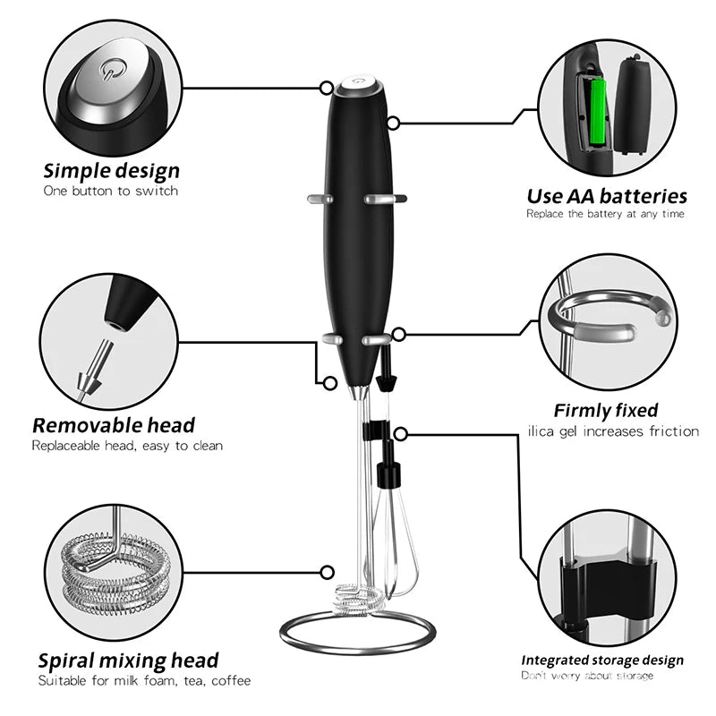 "LMETJMA Powerful Milk Frother Handheld Electric Foam Maker Coffee Whisk Drink Mixer For Cappuccino Frappe KC0471