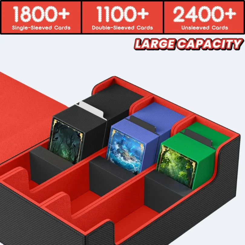 Trading Card Storage Box, 1800+ Sleeved Cards, Magnetic Closure PU Leather Deck Box for MTG Pokemon YuGiOh Sports Cards Organize